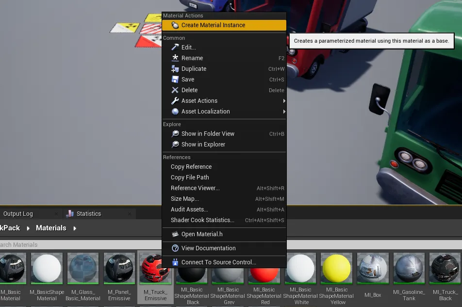 Create a material instance from M_Truck_Emissive.