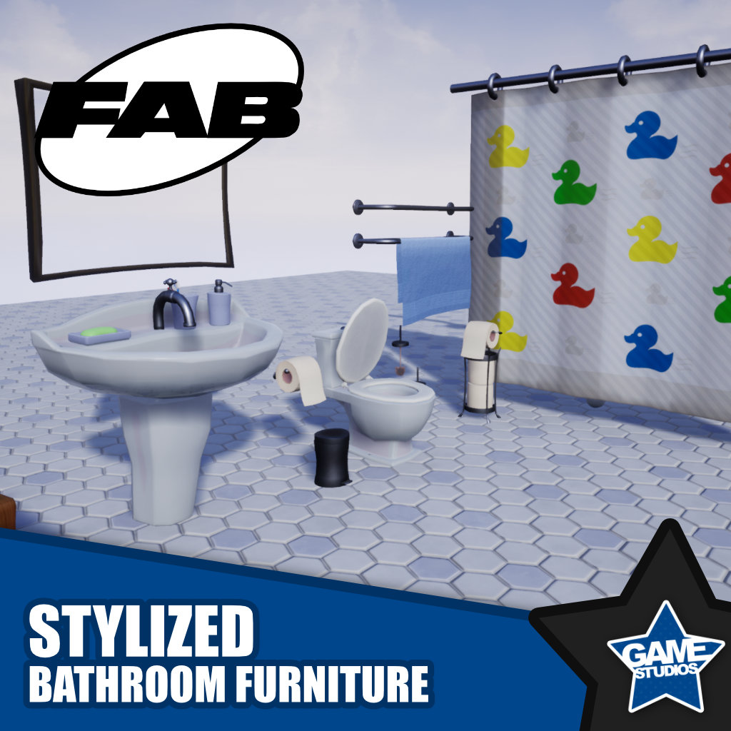 Stylized Bathroom Furniture Asset Pack Launches on FAB.com